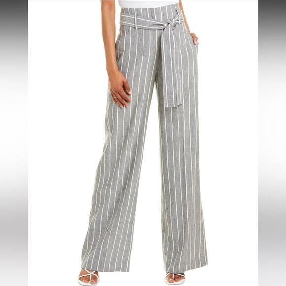 NWT Theory Women's Indigo Wythe Linen Blend Wide Leg Belted Pant Sz. 2